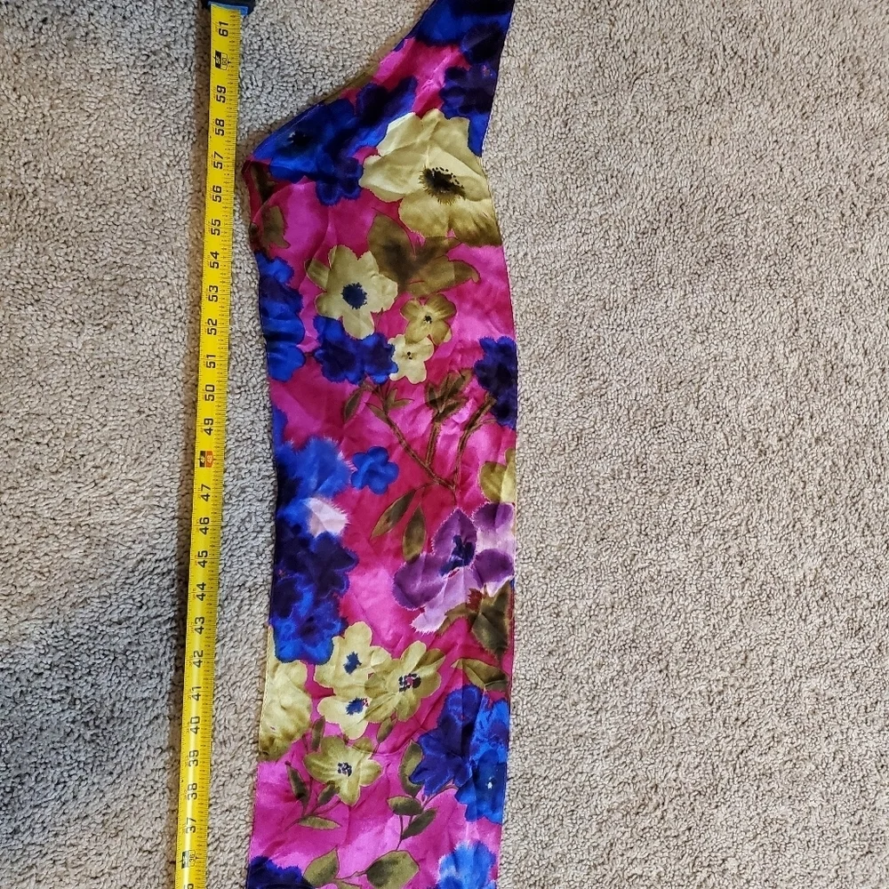 Floral Silky Feeling Scarf - Pink and Blue with no brand or materials tag